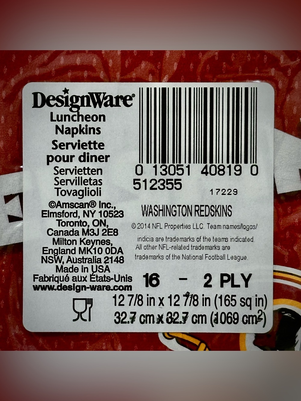 (#219) Washington Redskins DesignWare Paper Napkins - Picture 5 of 6